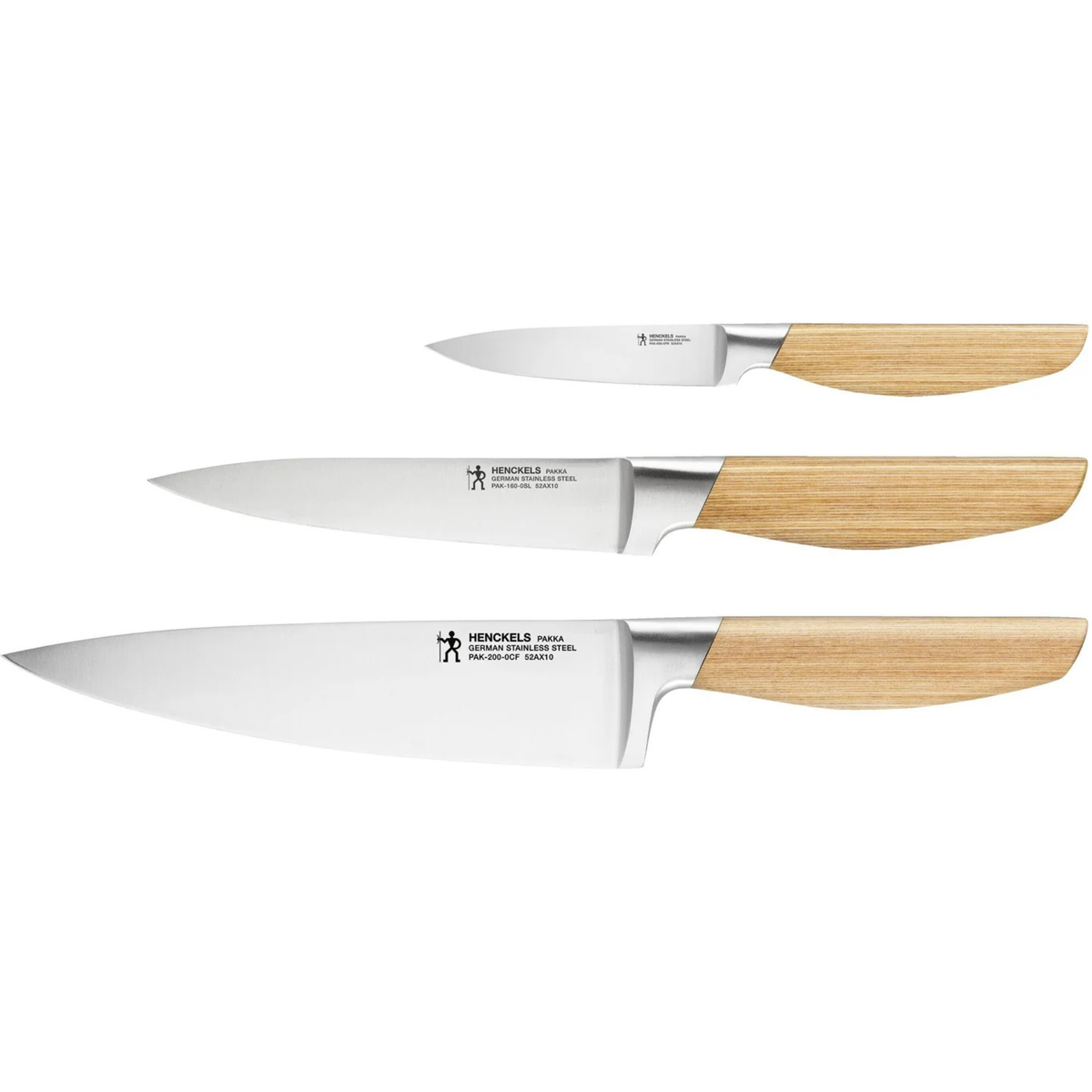 ensemble couteaux Henckels Pakka 3 pièces vue complète
