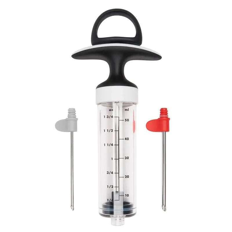 Injecteur de saveur 2 oz en plastique et acier inoxydable avec aiguilles interchangeables pour marinade et saumure
