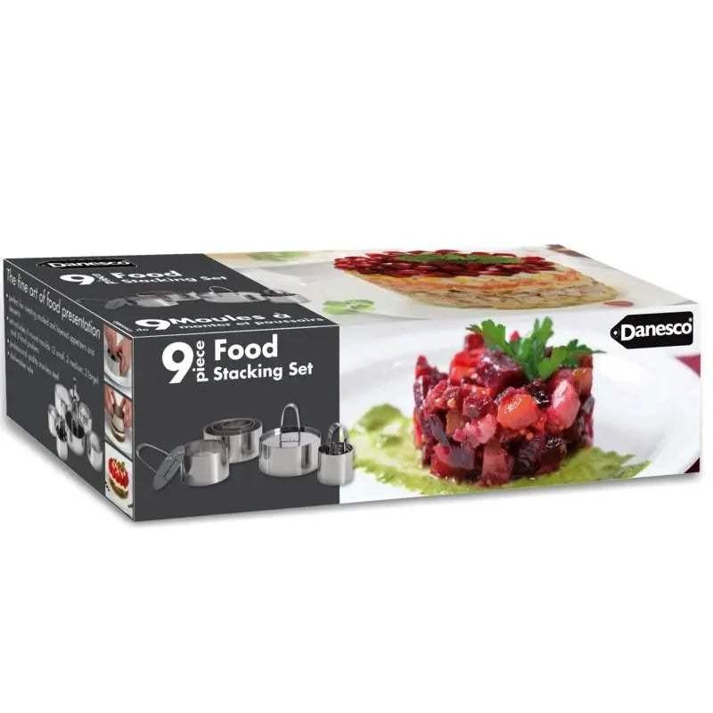 ensemble de moules en inox 9 pièces pour empilage alimentaire en acier inoxydable avec poussoirs, lave-vaisselle, coffret cadeau